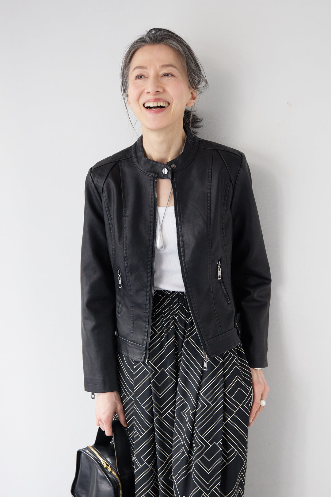 エコスムースレザー スタンドカラー ライダースジャケット