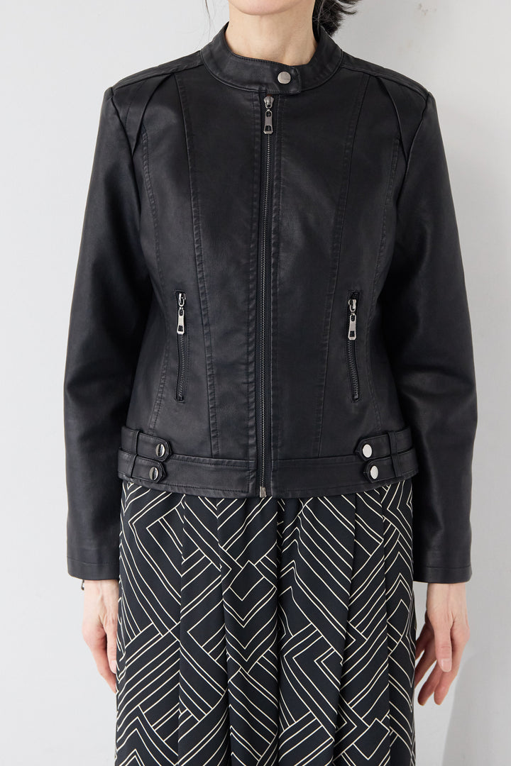 エコスムースレザー スタンドカラー ライダースジャケット