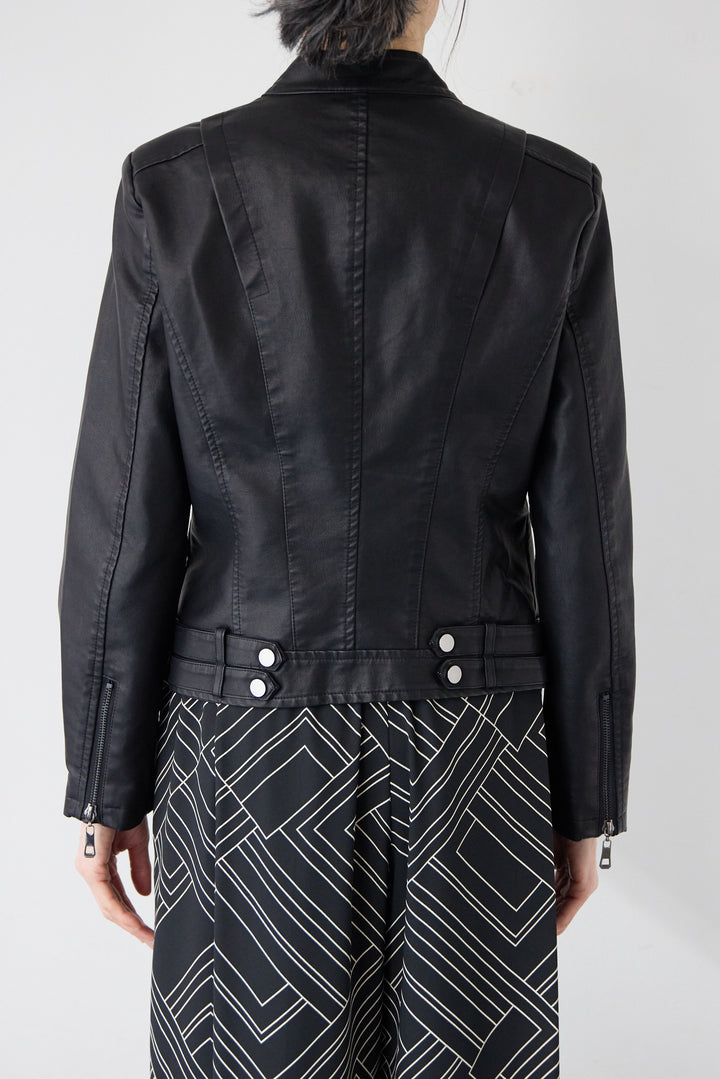 エコスムースレザー スタンドカラー ライダースジャケット
