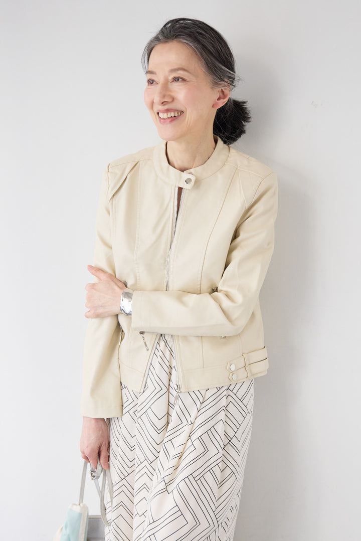 エコスムースレザー スタンドカラー ライダースジャケット