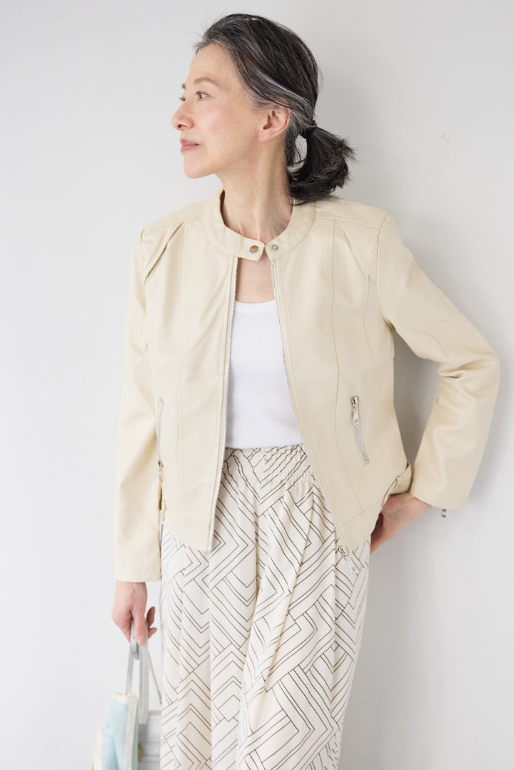 エコスムースレザー スタンドカラー ライダースジャケット