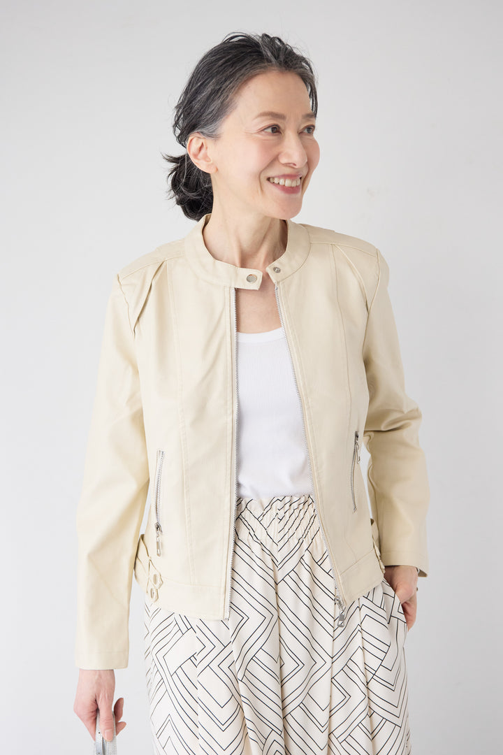 エコスムースレザー スタンドカラー ライダースジャケット