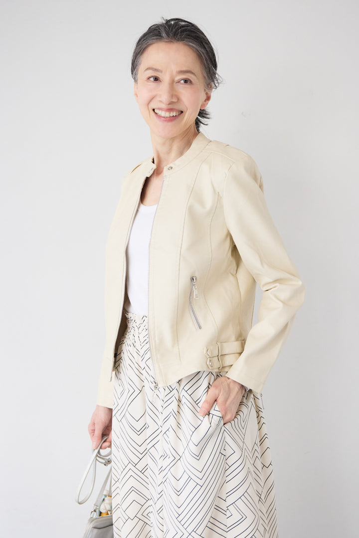 エコスムースレザー スタンドカラー ライダースジャケット