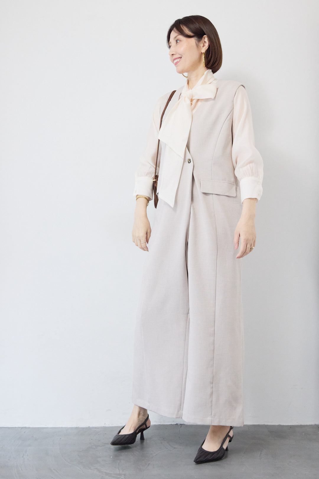 ソフトシフォン ボウタイトップス