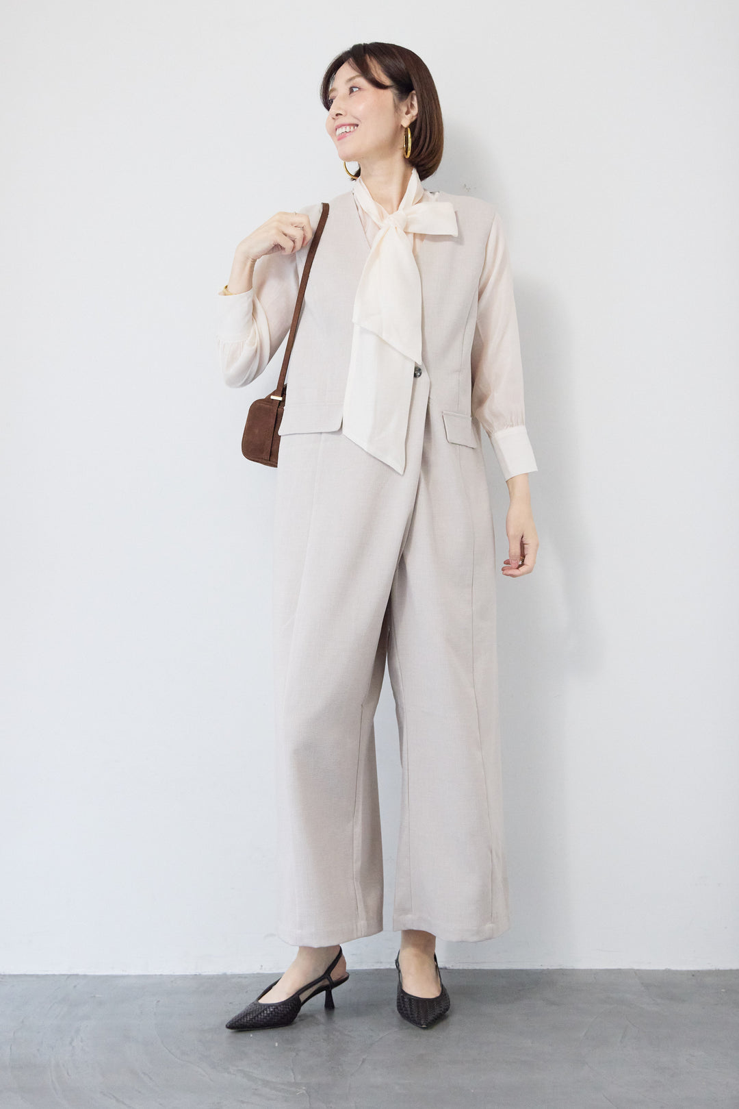 ソフトシフォン ボウタイトップス