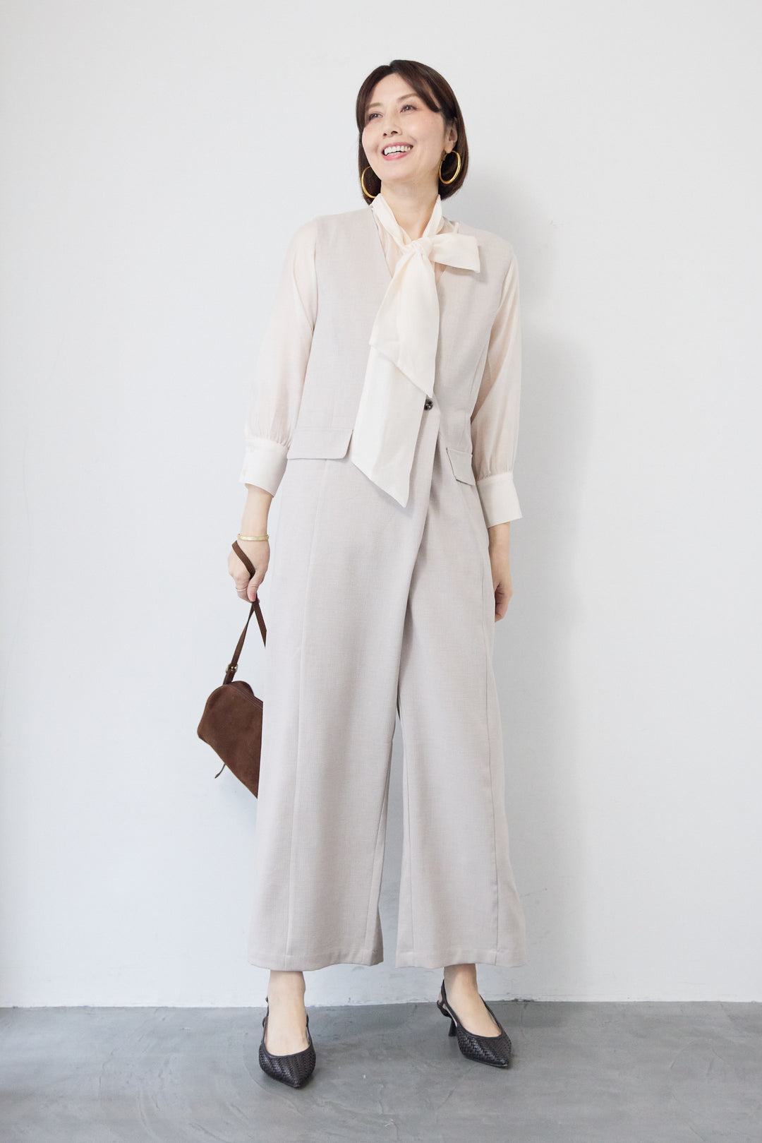 ソフトシフォン ボウタイトップス