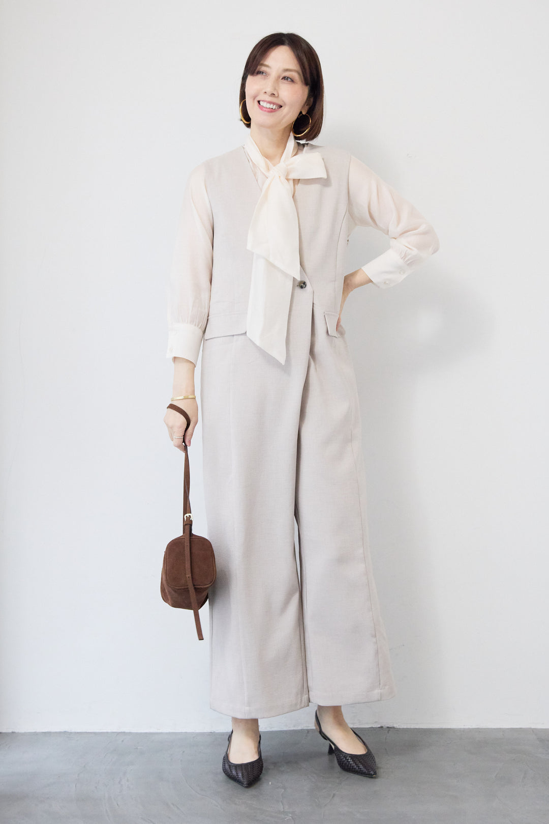 ソフトシフォン ボウタイトップス