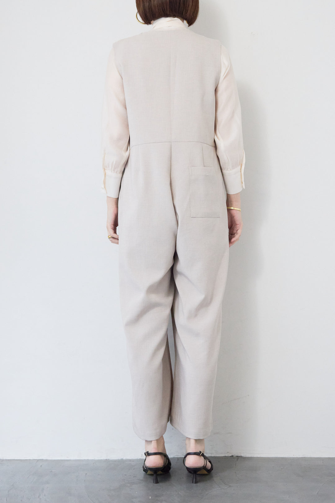 [SET]リネンライクオールインワン+ソフトシフォン ボウタイトップス(2set)