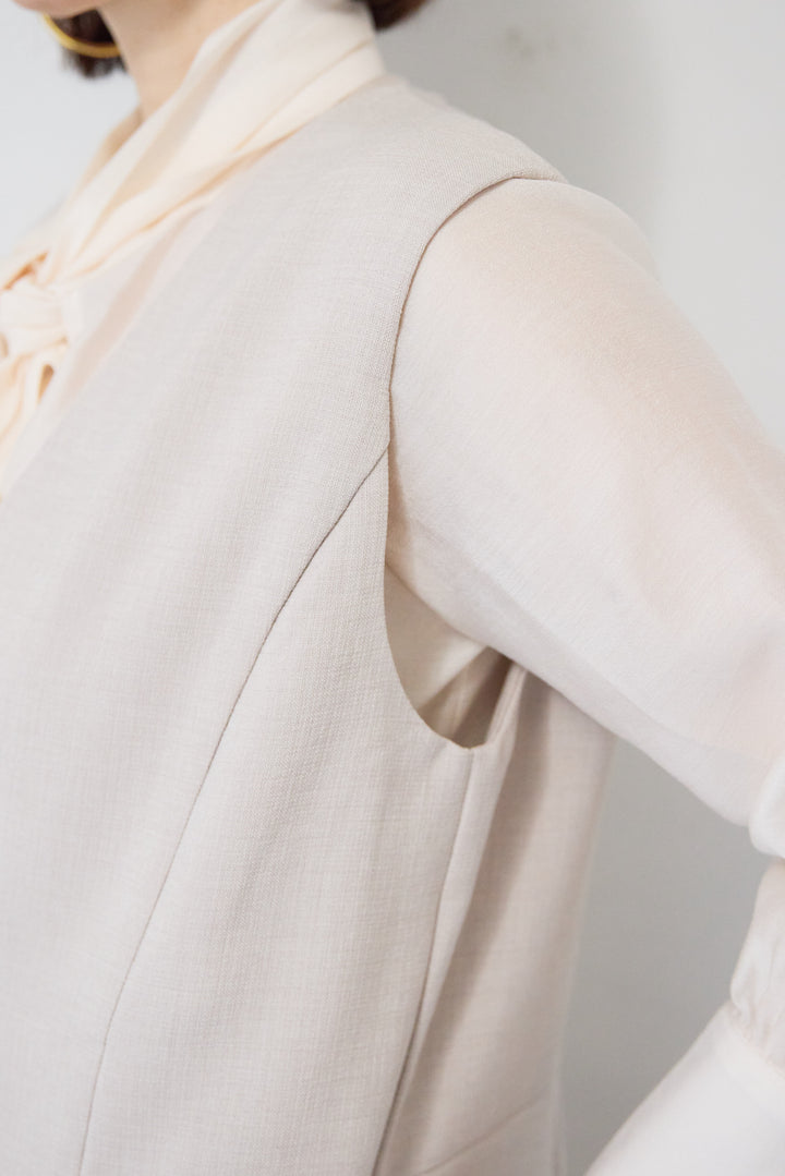 [SET]リネンライクオールインワン+ソフトシフォン ボウタイトップス(2set)