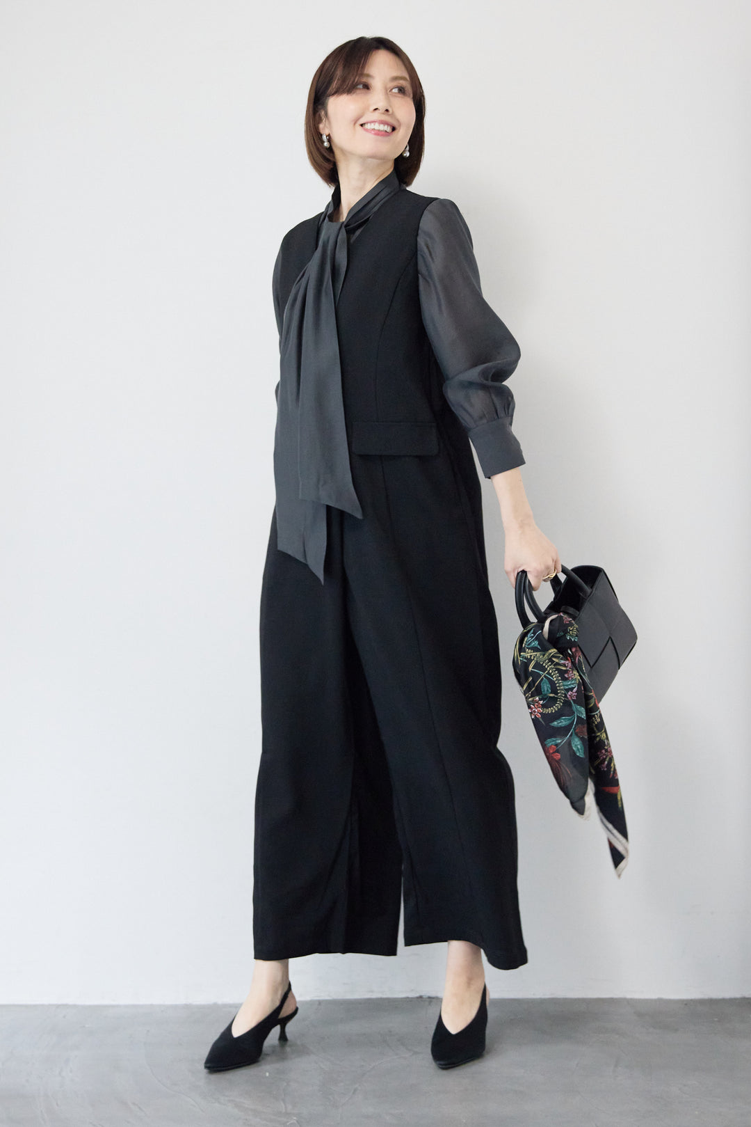 ソフトシフォン ボウタイトップス