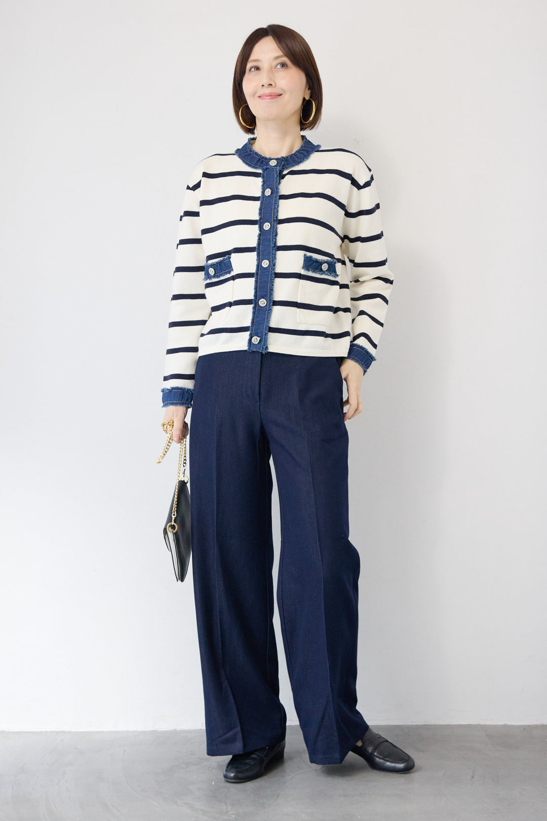 フリンジデニムライン ボーダーカーディガン