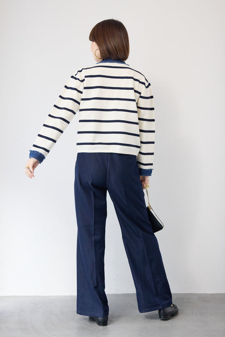 フリンジデニムライン ボーダーカーディガン