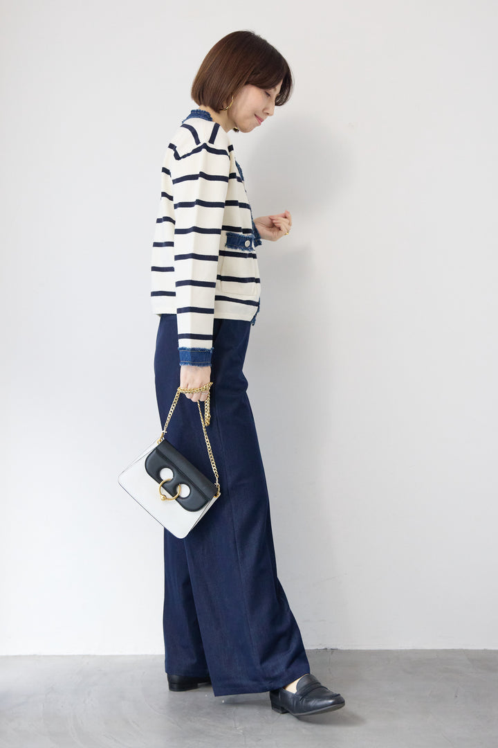 フリンジデニムライン ボーダーカーディガン