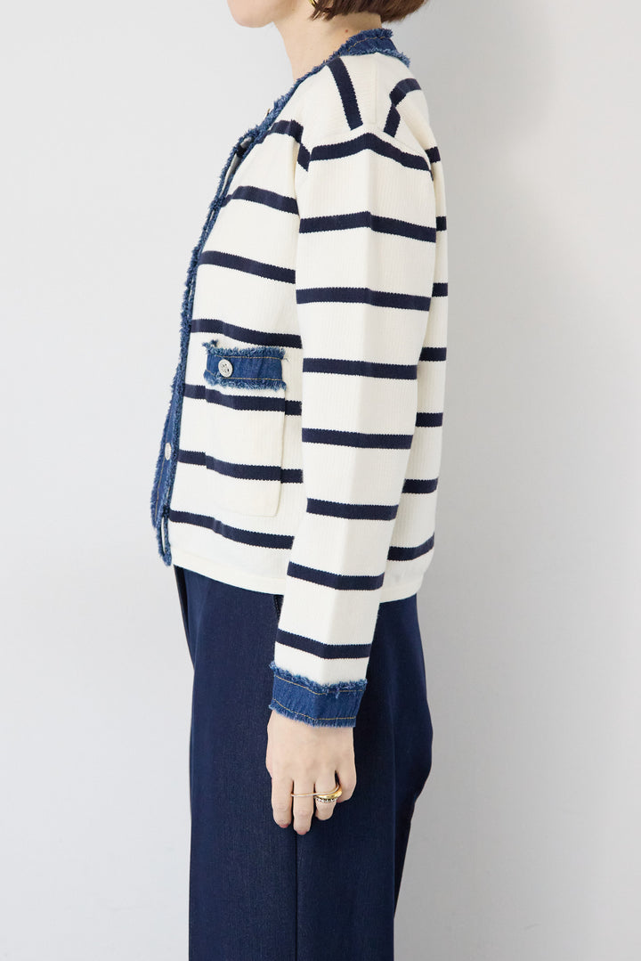 フリンジデニムライン ボーダーカーディガン
