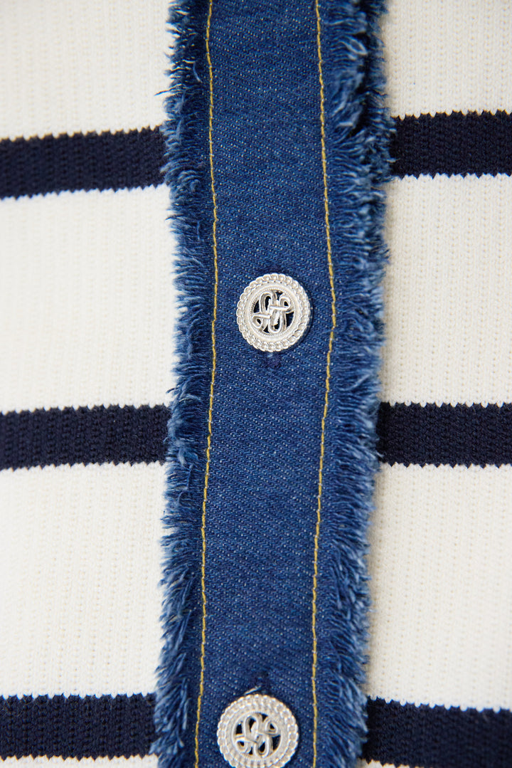 フリンジデニムライン ボーダーカーディガン