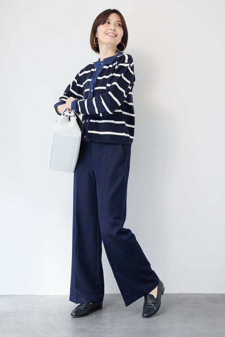 フリンジデニムライン ボーダーカーディガン