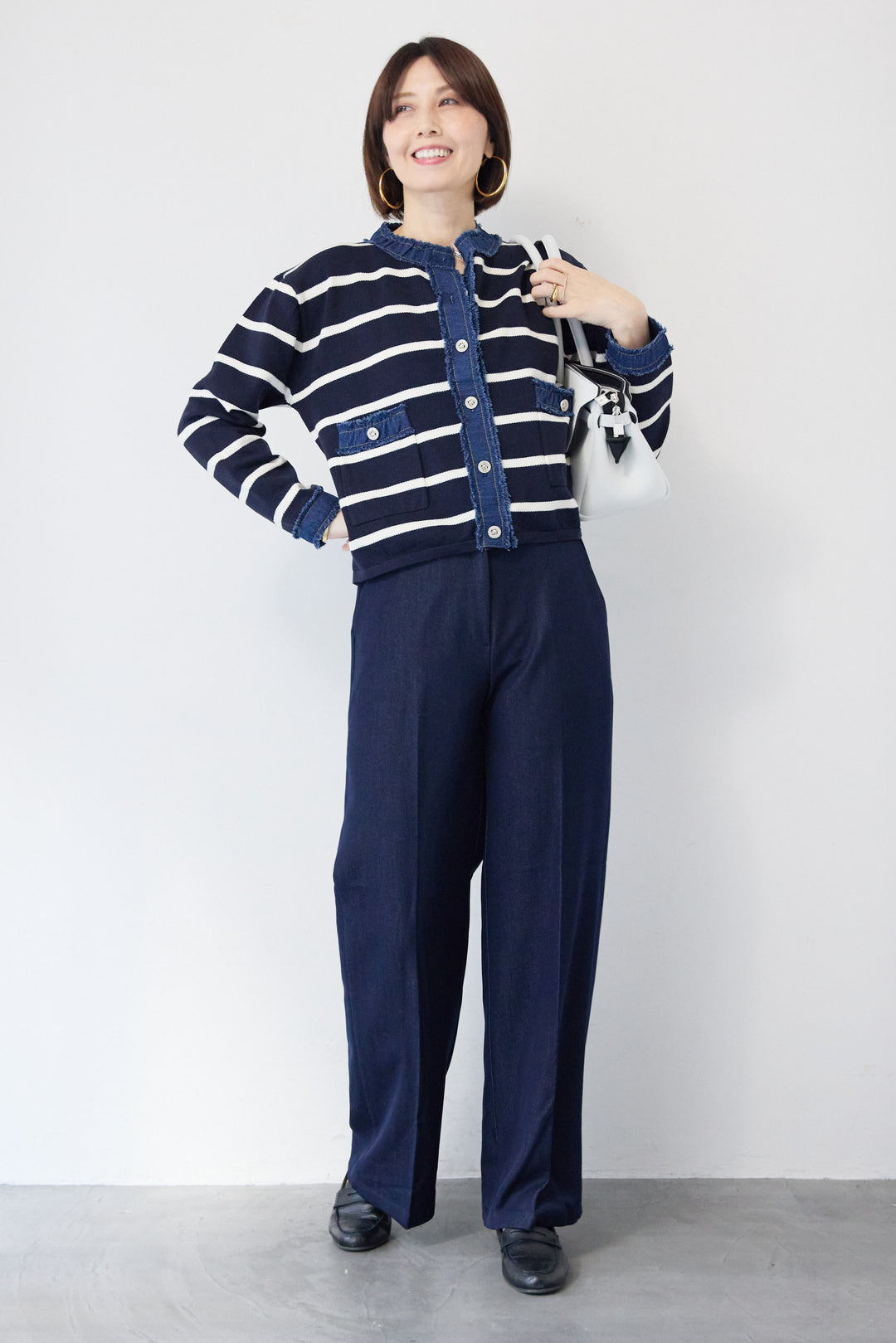 フリンジデニムライン ボーダーカーディガン