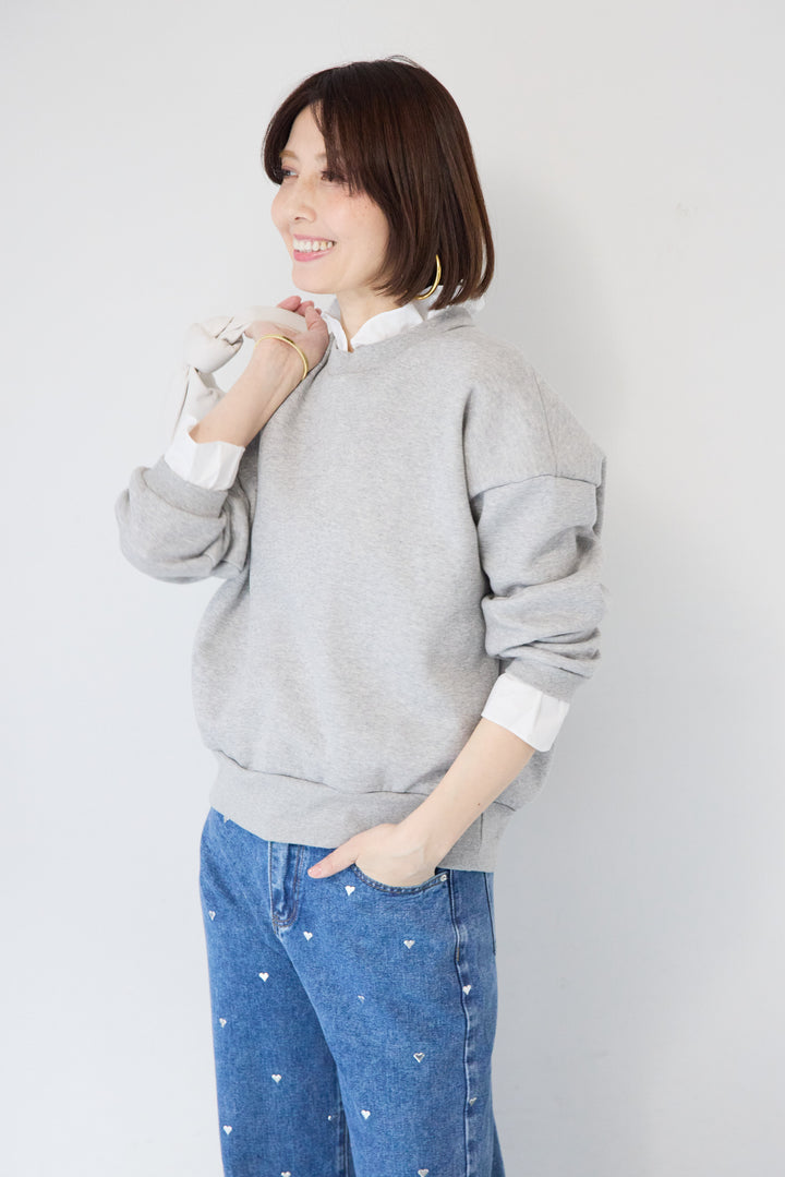[SET]フリルレイヤードスウェットトップス+ハートスタッズ デニムパンツ(2set)