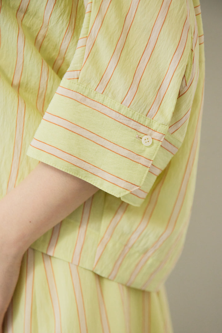 [SET]マルチストライプ切替 バンドカラー比翼ブラウス（セットアップ対応）+バイアスストライプ パネルフレアスカート（セットアップ対応）(2set)