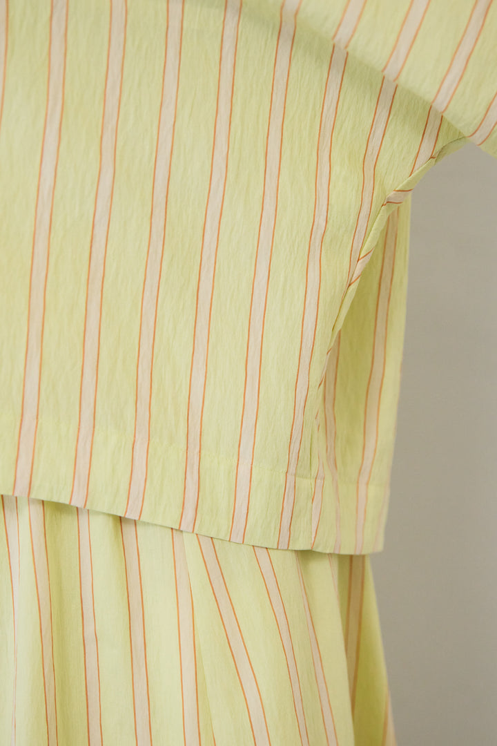 マルチストライプ切替 バンドカラー比翼ブラウス（セットアップ対応）