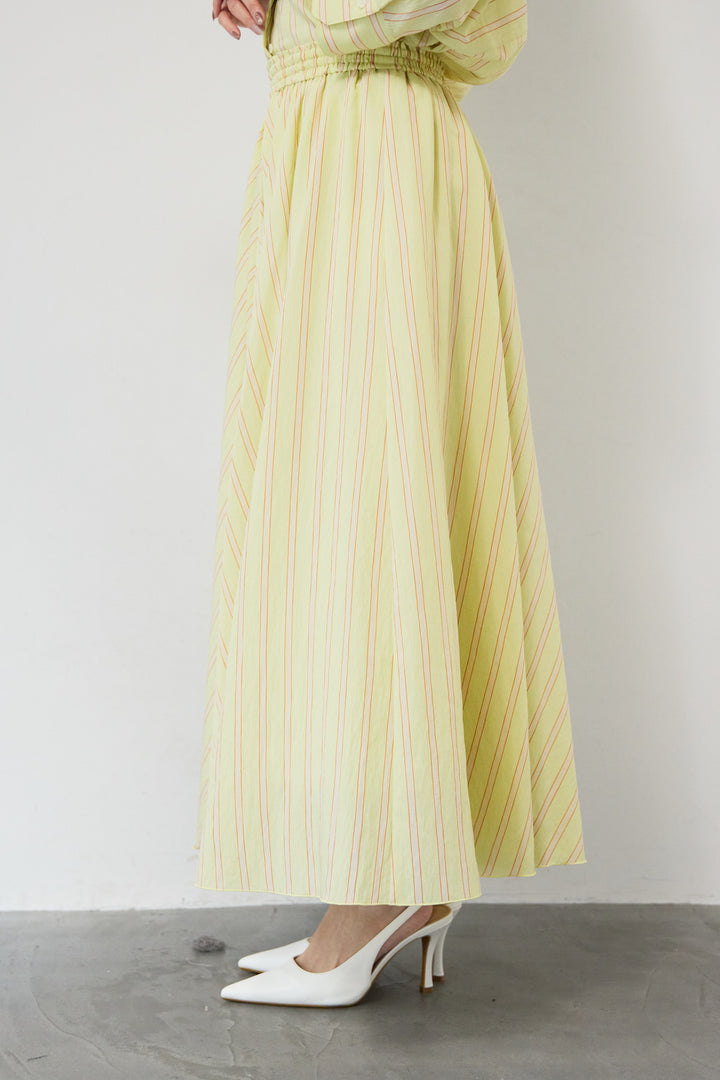 [SET]マルチストライプ切替 バンドカラー比翼ブラウス（セットアップ対応）+バイアスストライプ パネルフレアスカート（セットアップ対応）(2set)