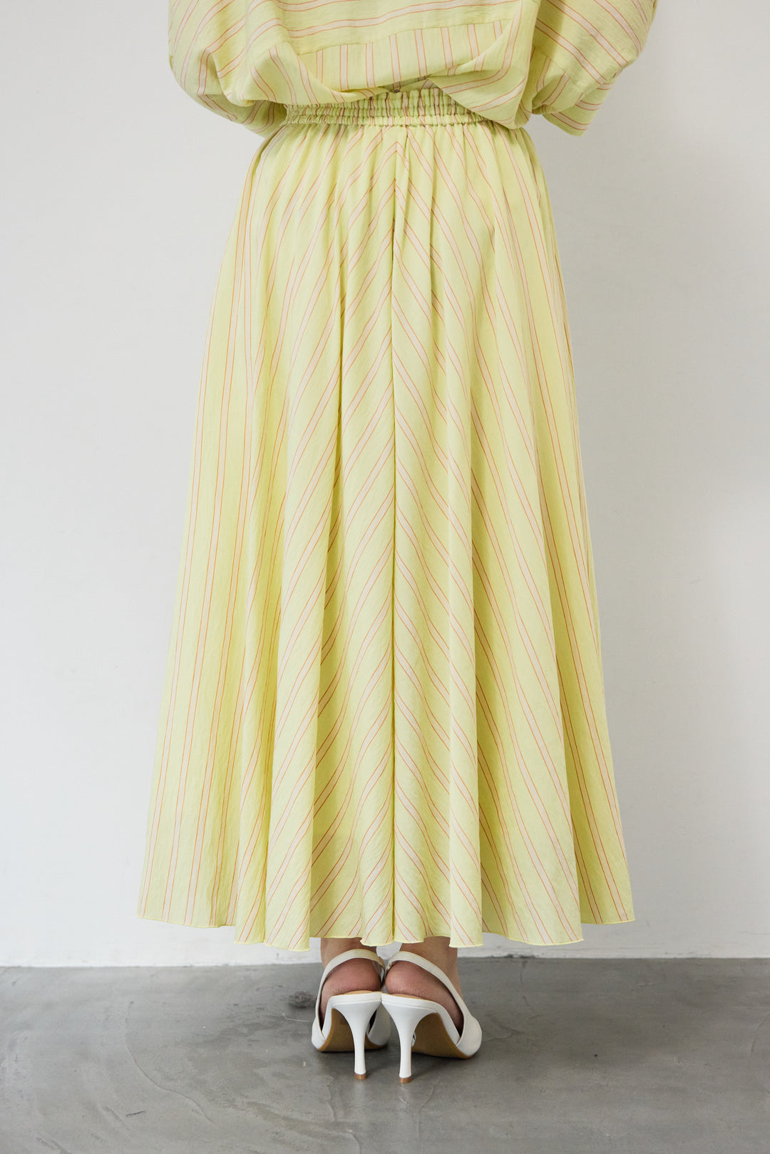 [SET]マルチストライプ切替 バンドカラー比翼ブラウス（セットアップ対応）+バイアスストライプ パネルフレアスカート（セットアップ対応）(2set)