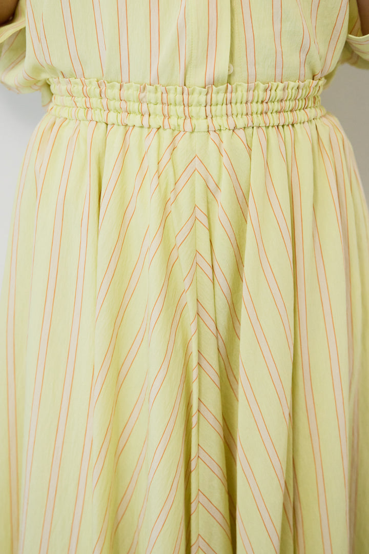 [SET]マルチストライプ切替 バンドカラー比翼ブラウス（セットアップ対応）+バイアスストライプ パネルフレアスカート（セットアップ対応）(2set)