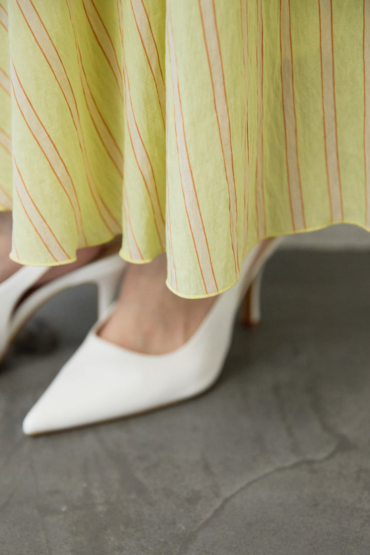 [SET]マルチストライプ切替 バンドカラー比翼ブラウス（セットアップ対応）+バイアスストライプ パネルフレアスカート（セットアップ対応）(2set)