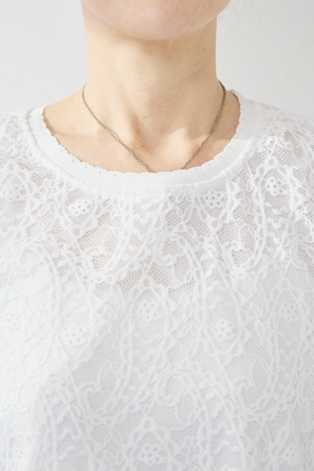 [SET]フェイクレザーノーカラージャケット+スカラップヘム レースシアーブラウス(2set)