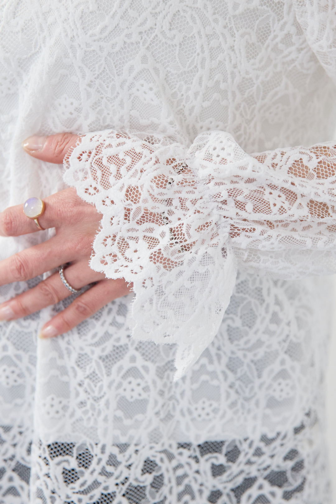 [SET]スカラップヘム レースシアーブラウス+ワークテイストデニムオールインワン(2set)