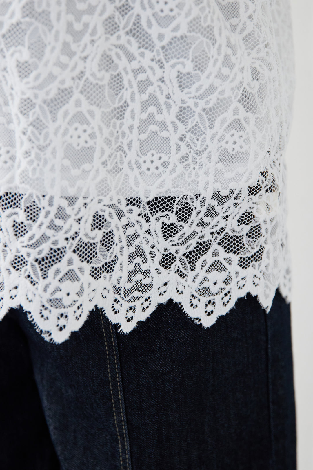 [SET]スカラップヘム レースシアーブラウス+ワークテイストデニムオールインワン(2set)