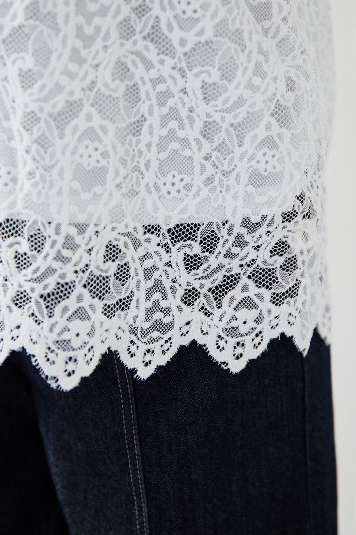 [SET]スカラップヘム レースシアーブラウス+ワークテイストデニムオールインワン(2set)