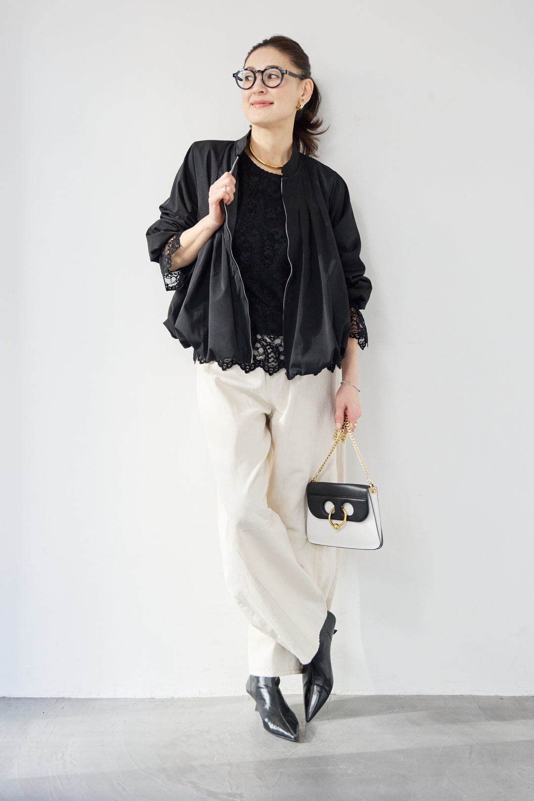 [SET]タックギャザーライトジャケット+リネンデニムカーブパンツ(2set)