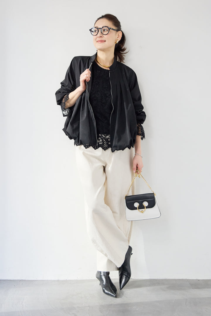 [SET]タックギャザーライトジャケット+リネンデニムカーブパンツ(2set)