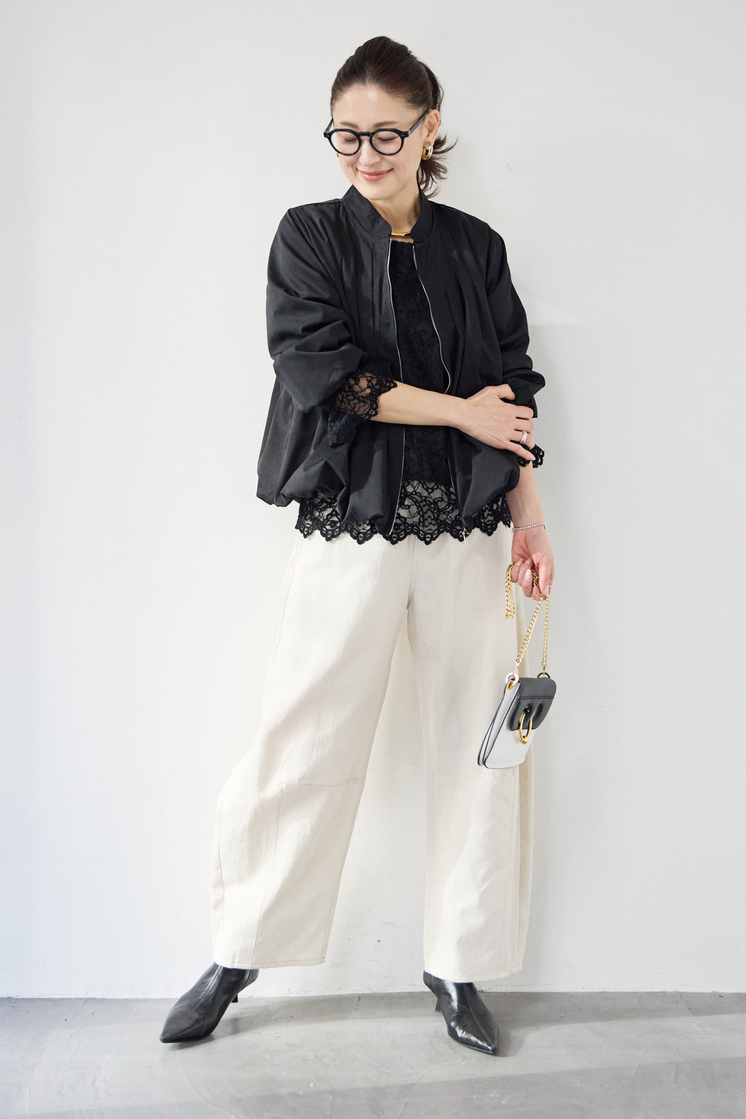 [SET]タックギャザーライトジャケット+リネンデニムカーブパンツ(2set)