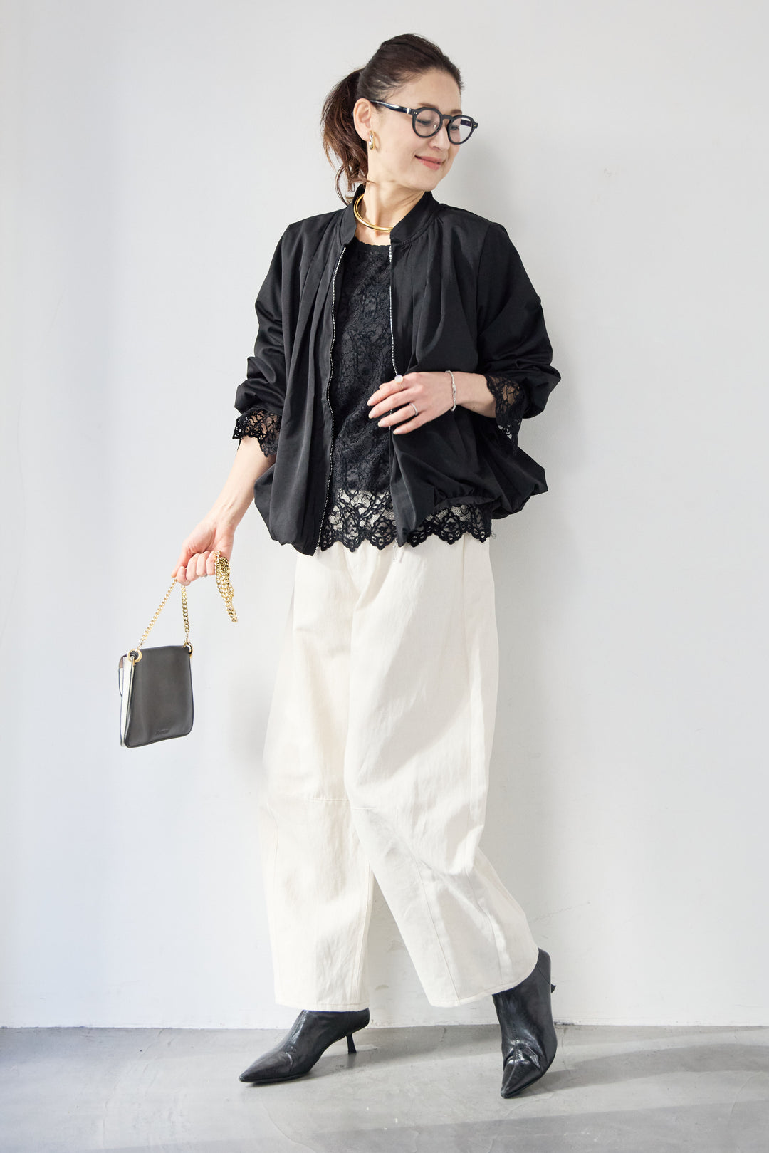 [SET]タックギャザーライトジャケット+リネンデニムカーブパンツ(2set)