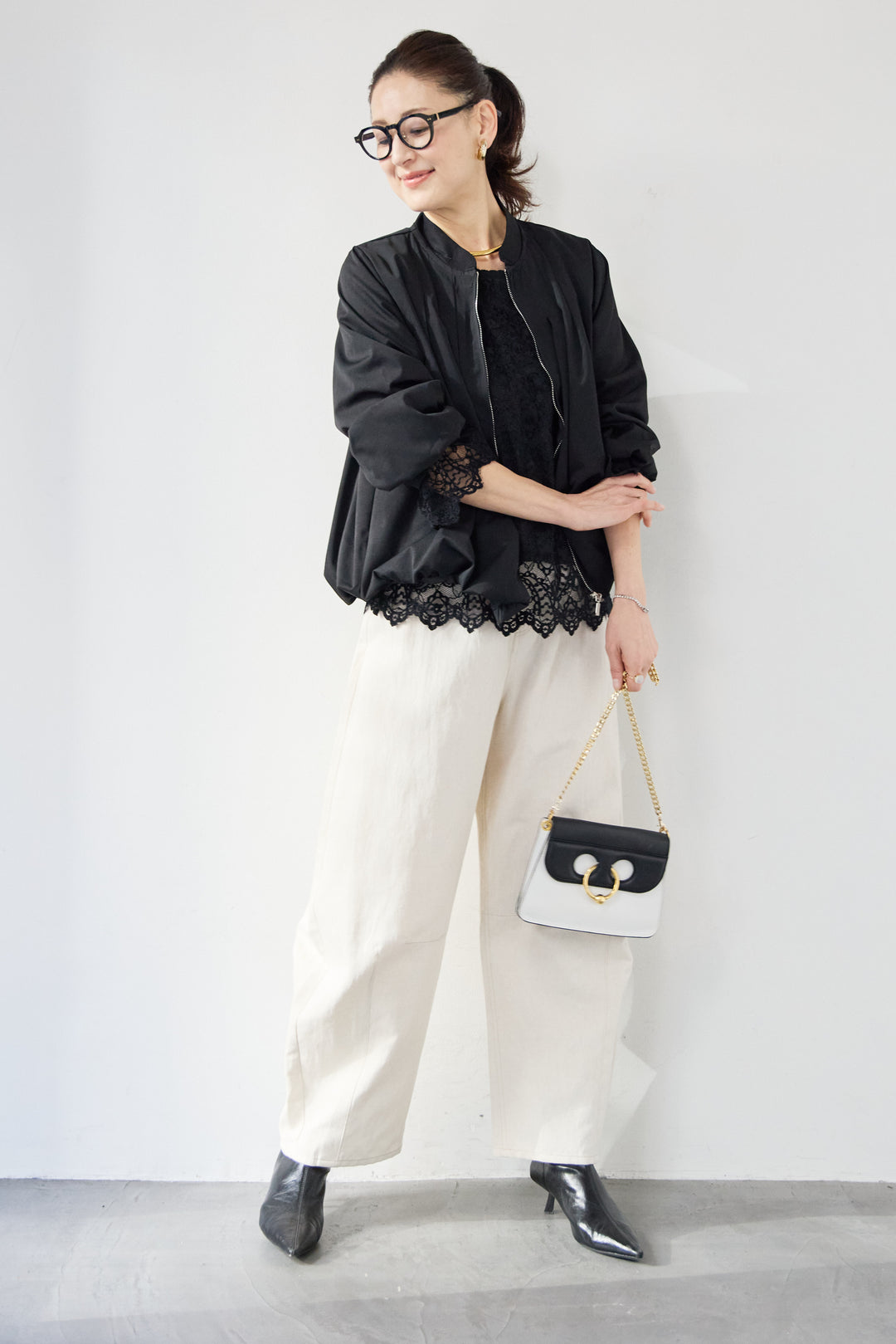 [SET]タックギャザーライトジャケット+リネンデニムカーブパンツ(2set)