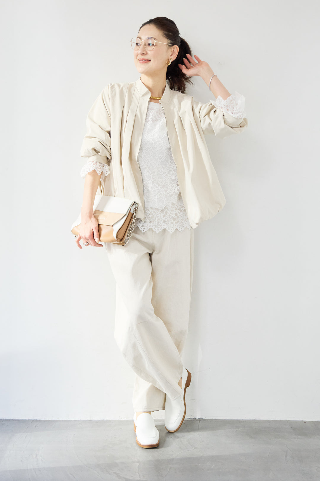 [SET]タックギャザーライトジャケット+リネンデニムカーブパンツ(2set)