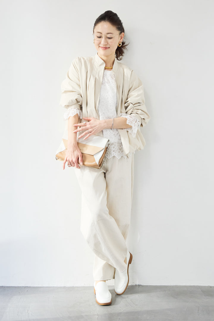 [SET]タックギャザーライトジャケット+リネンデニムカーブパンツ(2set)