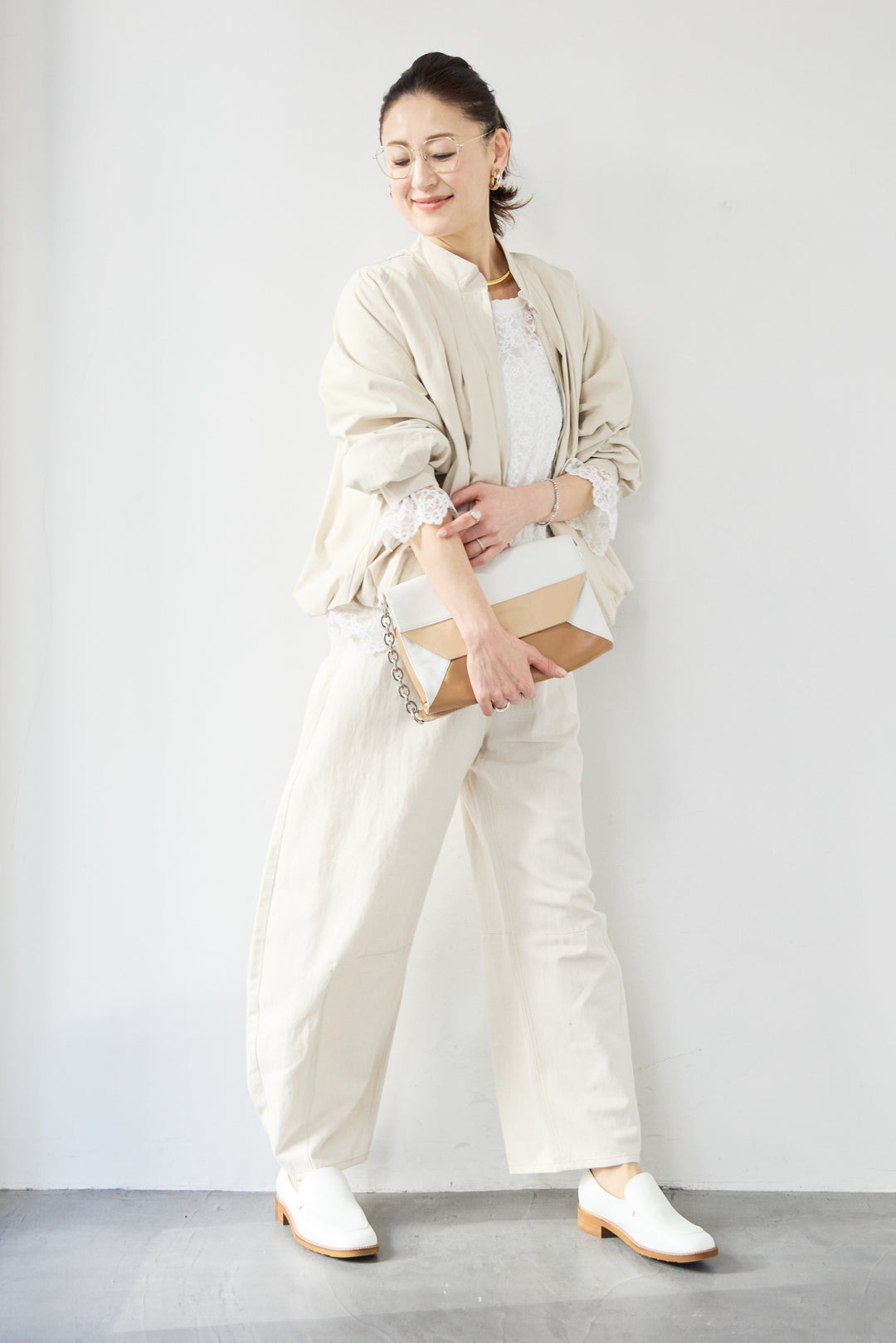 [SET]タックギャザーライトジャケット+リネンデニムカーブパンツ(2set)