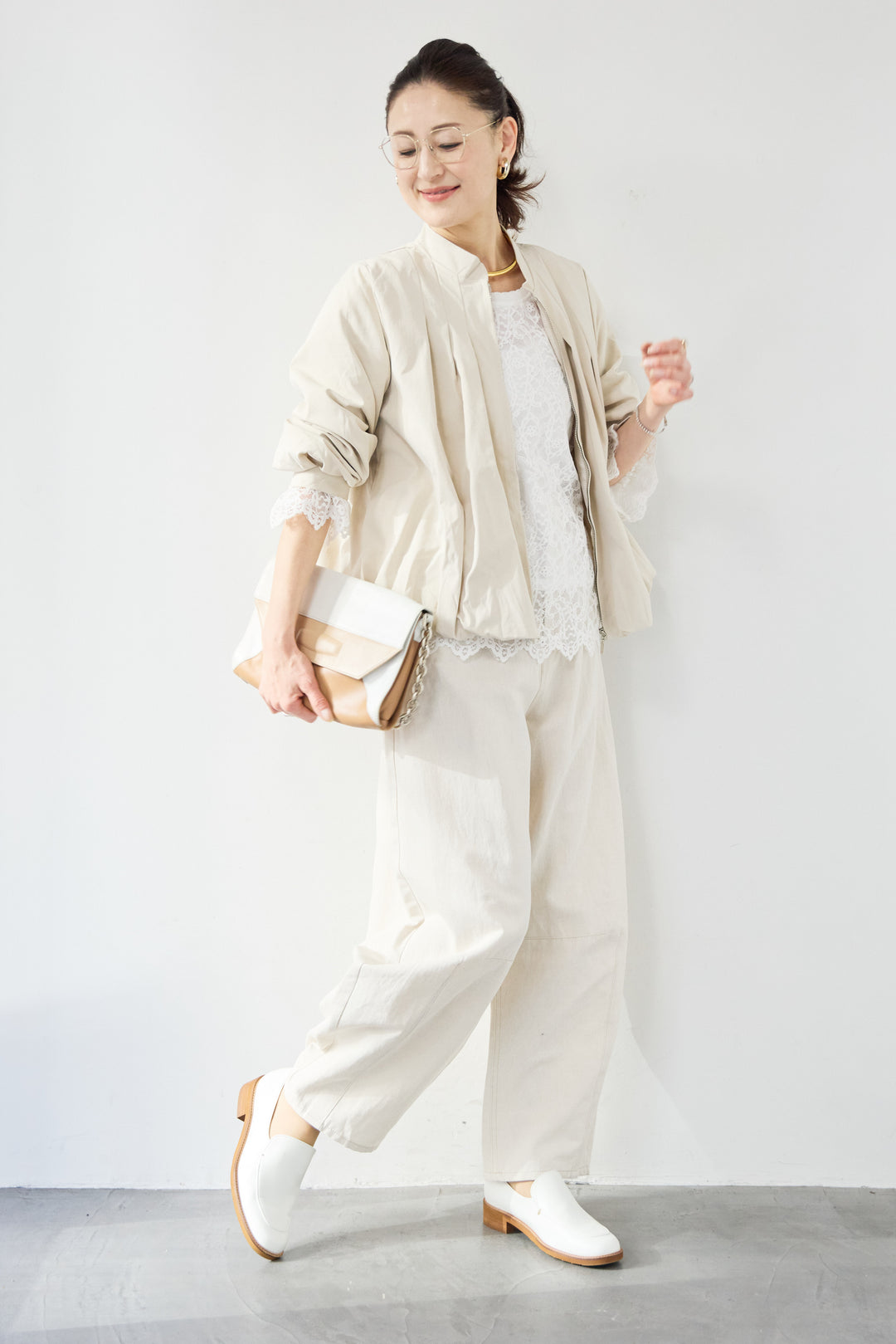 [SET]タックギャザーライトジャケット+リネンデニムカーブパンツ(2set)