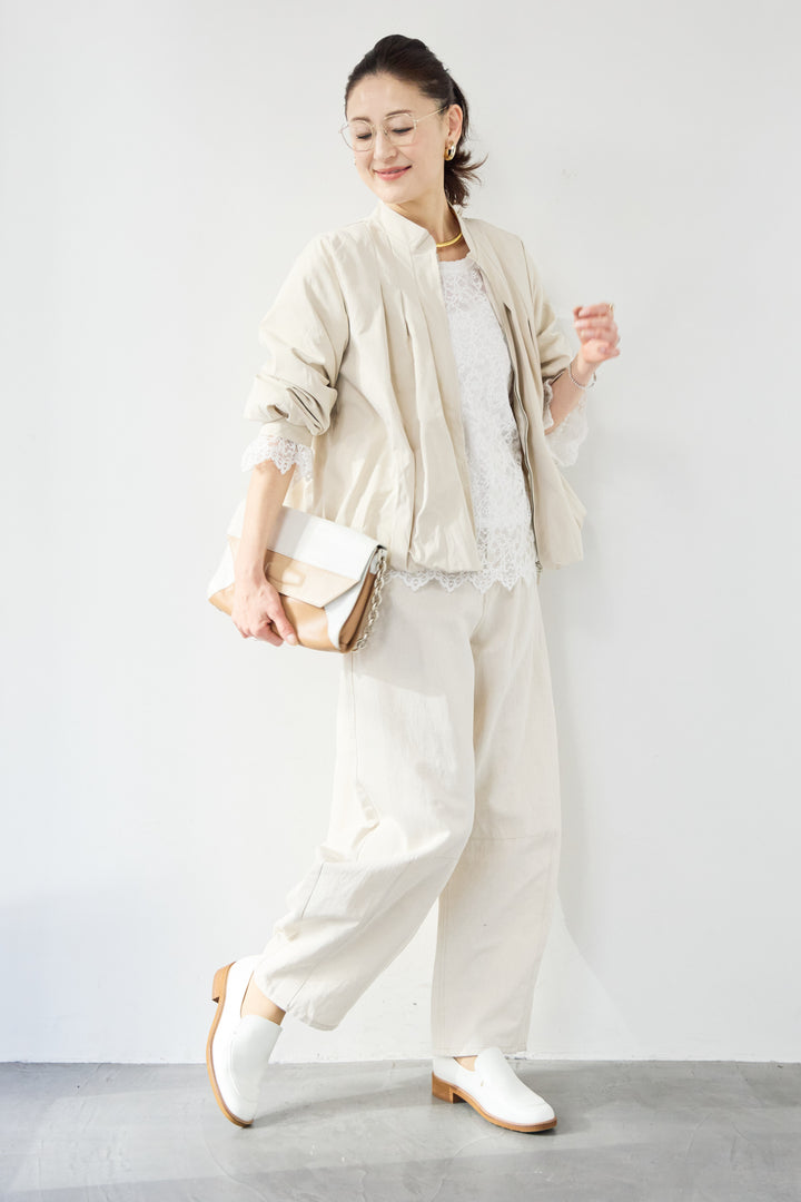 [SET]タックギャザーライトジャケット+リネンデニムカーブパンツ(2set)