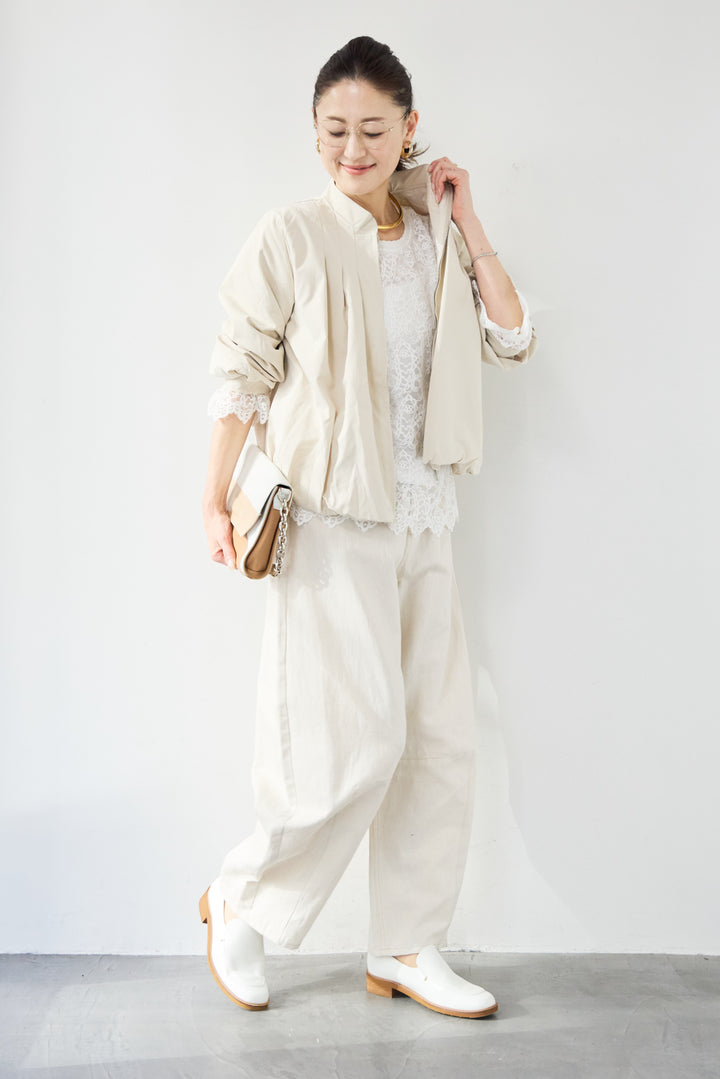 [SET]タックギャザーライトジャケット+リネンデニムカーブパンツ(2set)