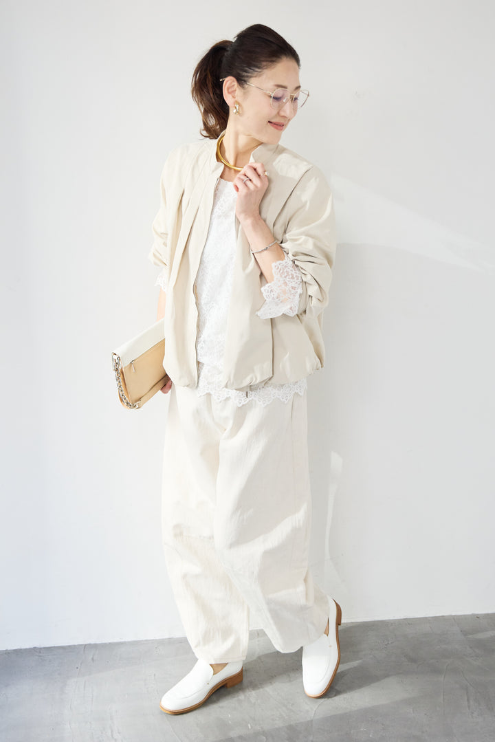 [SET]タックギャザーライトジャケット+リネンデニムカーブパンツ(2set)