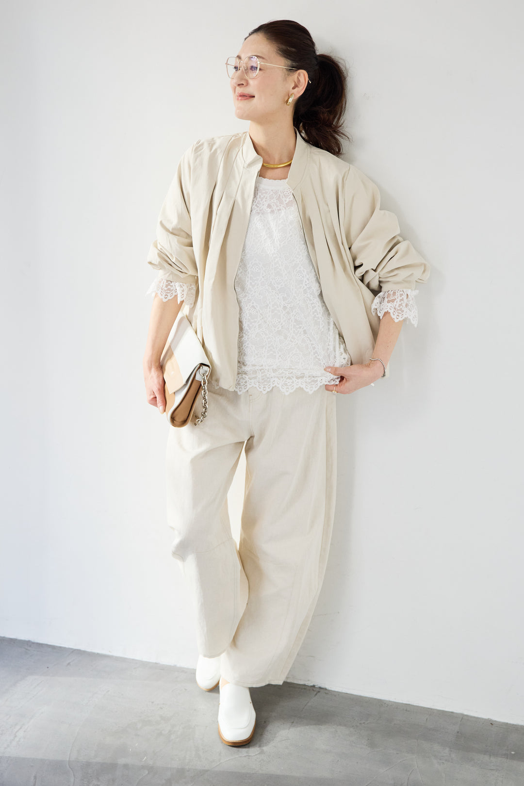 [SET]タックギャザーライトジャケット+リネンデニムカーブパンツ(2set)