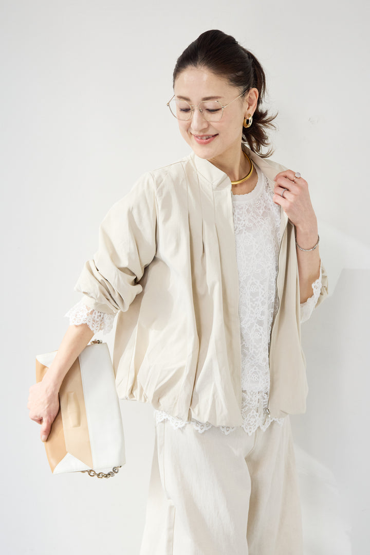 [SET]タックギャザーライトジャケット+リネンデニムカーブパンツ(2set)