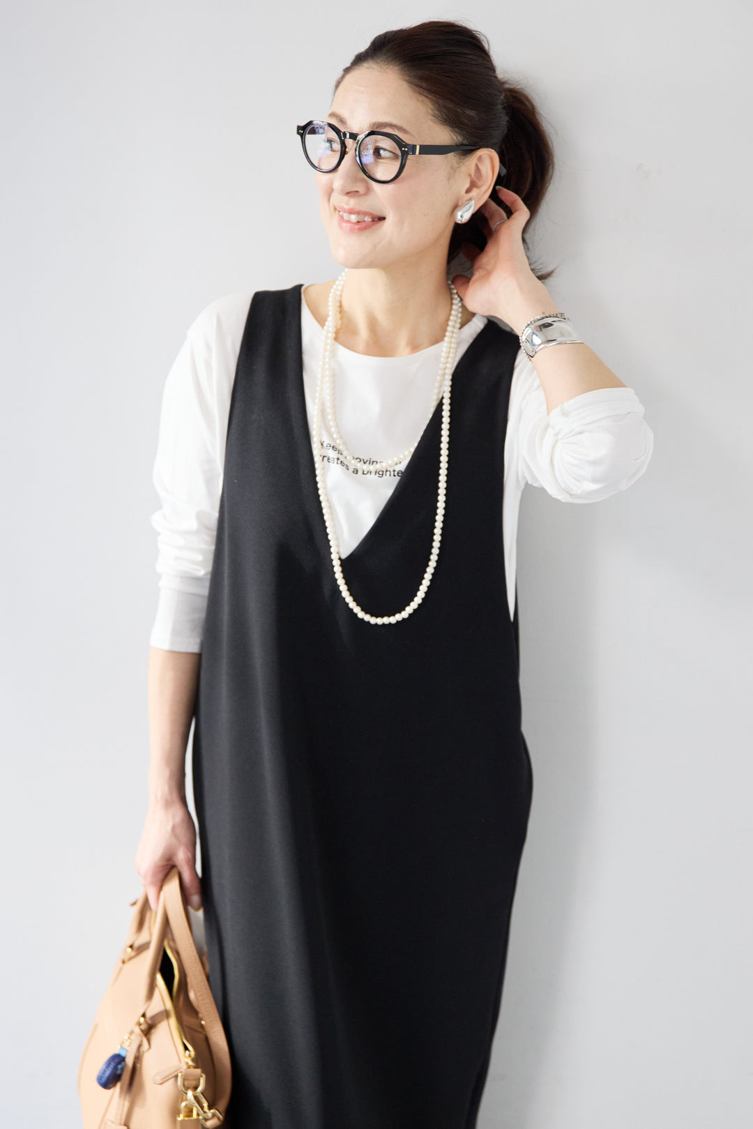 ロゴロンT付き Vネックジャンパースカートセット