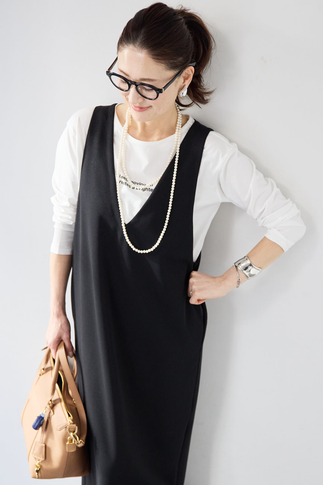 ロゴロンT付き Vネックジャンパースカートセット