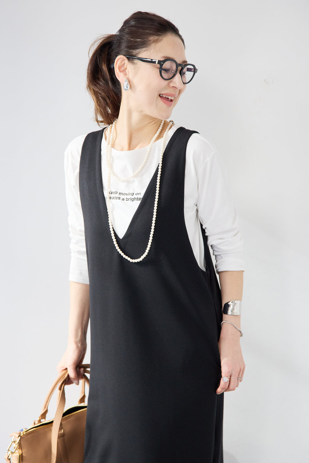 ロゴロンT付き Vネックジャンパースカートセット