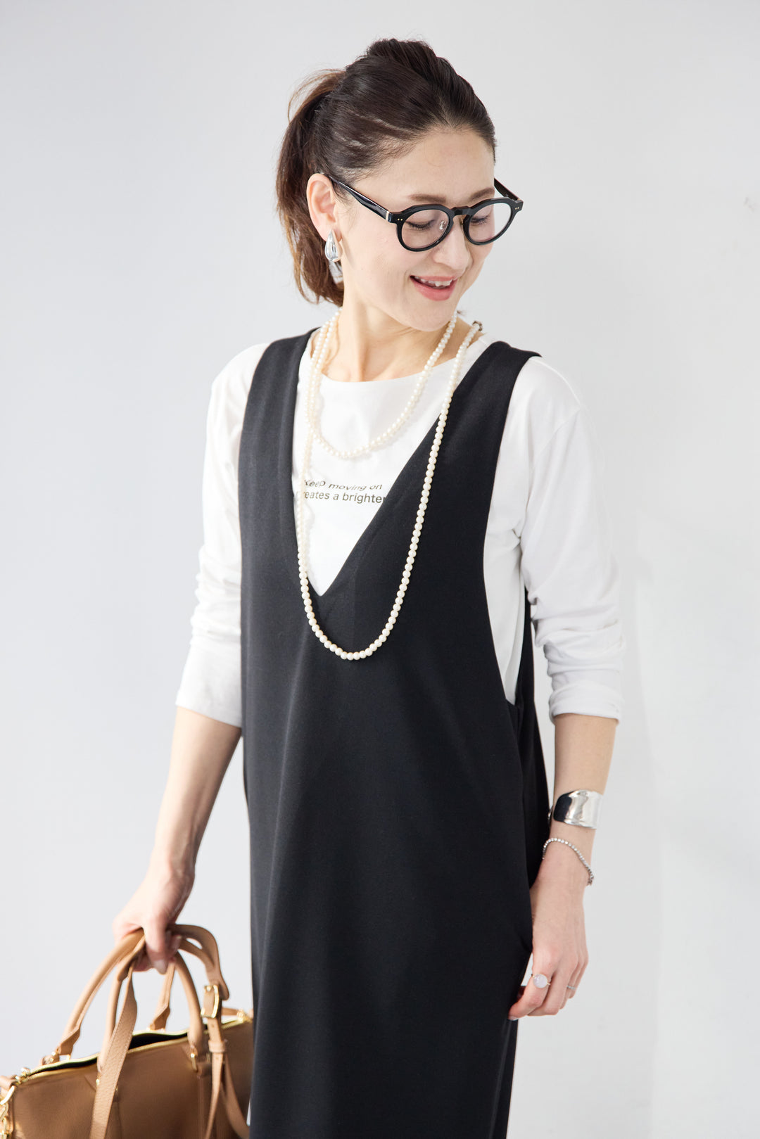 ロゴロンT付き Vネックジャンパースカートセット